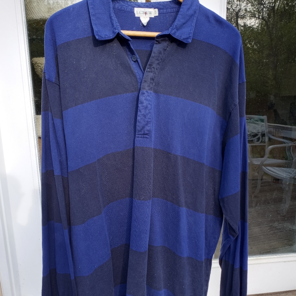 J. Crew Navy Long Sleeve Cotton Polo Shirt XXL
